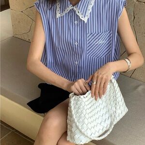 Celine Blue and White Striped Blouse